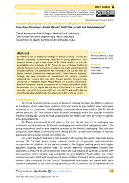 Abstract Sensory Characteristic of New Formulated Bir Pletok Ice Cream