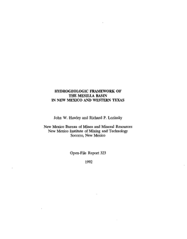 Hydrogeologic Framework of the Mesilla Basin in New Mexico And