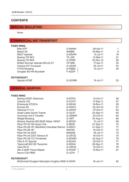 Special Bulletins Commercial Air Transport General Aviation Contents