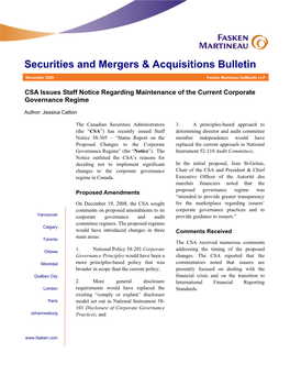 Securities and Mergers & Acquisitions Bulletin