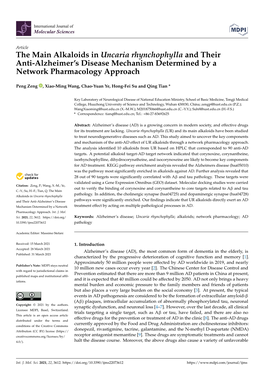 The Main Alkaloids in Uncaria Rhynchophylla and Their Anti-Alzheimer’S Disease Mechanism Determined by a Network Pharmacology Approach