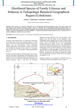 Distributed Species of Family Liliaceae and Iridaceae in Tarkapchigai Botanical-Geographical Region (Uzbekistan)