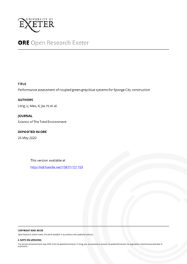 Performance Assessment of Coupled Green-Grey-Blue Systems for Sponge City Construction