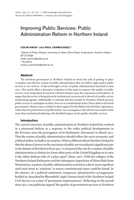 Public Administration Reform in Northern Ireland