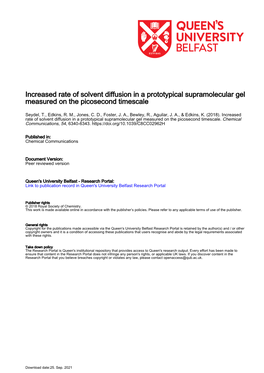 Increased Rate of Solvent Diffusion in a Prototypical Supramolecular Gel Measured on the Picosecond Timescale