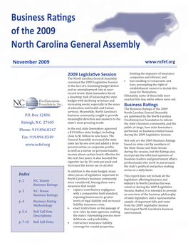 Business Ra@Ngs of the 2009 North Carolina General Assembly