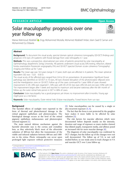 Solar Maculopathy: Prognosis Over One Year Follow Up