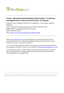 Factors Affecting Ionizing Radiation Phytosanitary Treatments, and Implications for Research and Generic Treatments Author(S): Guy J