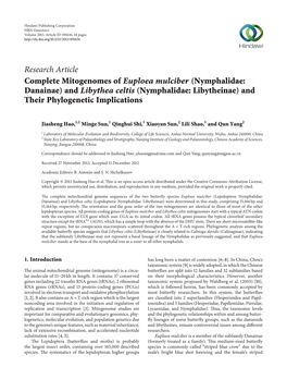 And Libythea Celtis (Nymphalidae: Libytheinae) and Their Phylogenetic Implications