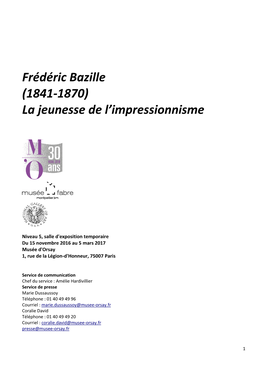 Frédéric Bazille (1841-1870) La Jeunesse De L'impressionnisme