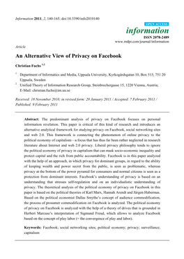 An Alternative View of Privacy on Facebook