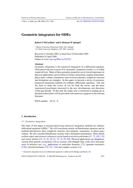 Geometric Integrators for Odes