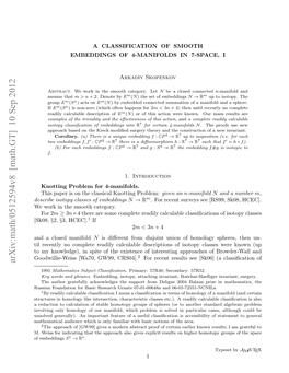 Arxiv:Math/0512594V8 [Math.GT] 10 Sep 2012 .Wisfridctn Htteapoc Logvsexplicit Gives Also Approach the Embeddings That of Indicating for Weiss M