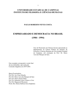 Empresariado E Democracia No Brasil (1984 - 1994)