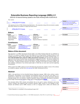 (XBRL) 2.1 2003-05-16 Internal Working Update to the Public Working Draft of 2003-04-23