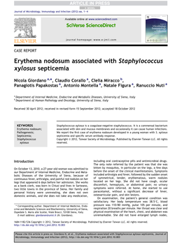 Erythema Nodosum Associated with Staphylococcus Xylosus Septicemia