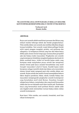 NILAI ESTETIKA DALAM PENGHASILAN REKAAN SERAMIK KONTEMPORARI BERINSPIRASIKAN MOTIF ETNIK BORNEO Norhayati Ayob Humin Jusilin