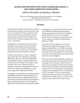 INTERACTION BETWEEN GYPSY MOTH (LYMANTRIA DISPAR L.) and SOME COMPETITIVE DEFOLIATORS Milka M