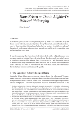 Hans Kelsen on Dante Alighieri's Political Philosophy