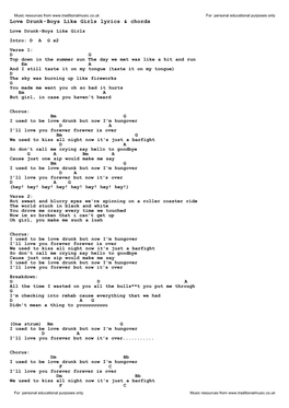 Love Drunk-Boys Like Girls Lyrics & Chords