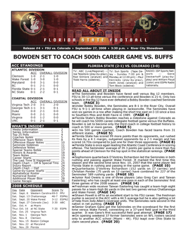 BOWDEN SET to COACH 500Th CAREER GAME VS. BUFFS