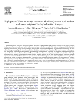 Phylogeny of Chaetanthera (Asteraceae: Mutisieae) Reveals Both Ancient and Recent Origins of the High Elevation Lineages