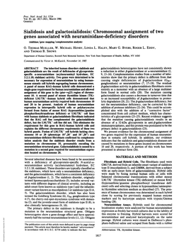 Genes Associated with Neuraminidase-Deficiency Disorders (Sialidase/Gene Mapping/Complementation Analysis) 0