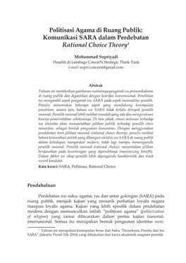 Politisasi Agama Di Ruang Publik: Komunikasi SARA Dalam Perdebatan Rational Choice Theory1
