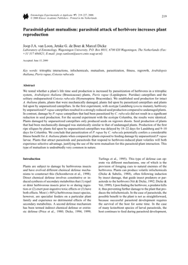 Parasitoid-Plant Mutualism: Parasitoid Attack of Herbivore Increases Plant Reproduction