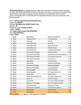 My Morning Racket Is a Weekly Two-Hour Radio Show Produced in Penticton British Columbia at Peach City Radio (CFUZ-FM)