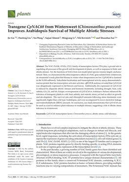 Chimonanthus Praecox) Improves Arabidopsis Survival of Multiple Abiotic Stresses