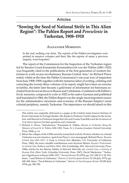 The Pahlen Report and Pereselenie in Turkestan, 1908–1910