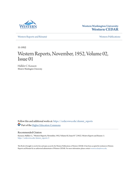 Western Reports, November, 1952, Volume 02, Issue 01 Halldor C