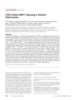 CTGF Inhibits BMP-7 Signaling in Diabetic Nephropathy