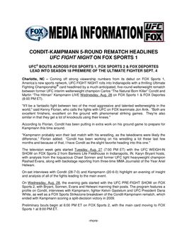 Condit-Kampmann 5-Round Rematch Headlines Ufc Fight Night on Fox Sports 1