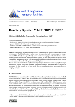 Remotely Operated Vehicle “ROV PHOCA“