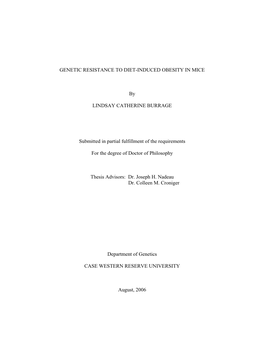 Genetic Resistance to Diet-Induced Obesity in Mice
