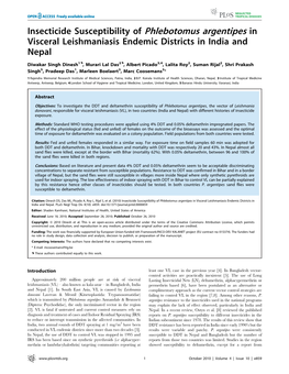 Insecticide Susceptibility of Phlebotomus Argentipes in Visceral Leishmaniasis Endemic Districts in India and Nepal