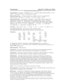 Clinohumite (Mg; Fe )9(Sio4)4(F; OH)2 C 2001 Mineral Data Publishing, Version 1.2 ° Crystal Data: Monoclinic