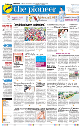 HYDERABAD, SATURDAY, JUNE 19, 2021; PAGES 12 `3 RNI No