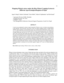 Mapping Phalaris Minor Under the Rice-Wheat Cropping System in Different Agro-Ecological Regions of Nepal