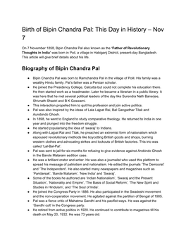 Birth of Bipin Chandra Pal: This Day in History – Nov 7