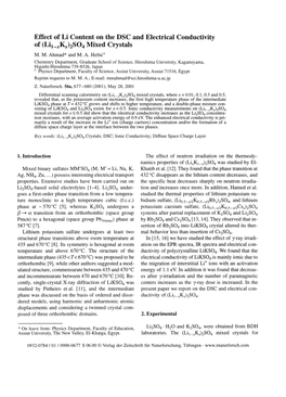 Effect of Li Content on the DSC and Electrical Conductivity of (Li1 Jckx)2S 0 4 Mixed Crystals M