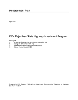 Resettlement Plan IND: Rajasthan State Highway Investment Program