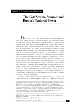 The G-8 Strelna Summit and Russia's National Power