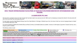 Bus / Train Interchange Facilities at Railway Stations Served by Stourbridge Line Trains a Look Back to 1968