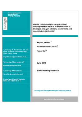 On the Colonial Origins of Agricultural Development in India: a Re-Examination of Banerjee and Iyer, ‘History, Institutions and Economic Performance’