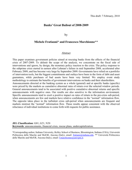 Banks' Great Bailout of 2008-2009 by Michele Fratianni* and Francesco