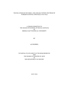 The Relations of Istanbul and Ankara Within the Press of Turkish National Struggle (1918-1922)