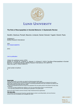 The Role of Neuropeptides in Suicidal Behavior: a Systematic Review